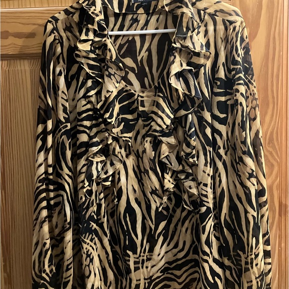 EUC ANNE KLEIN RUFFLED BLOUSE ELASTIC SLEEVES - Picture 2 of 12